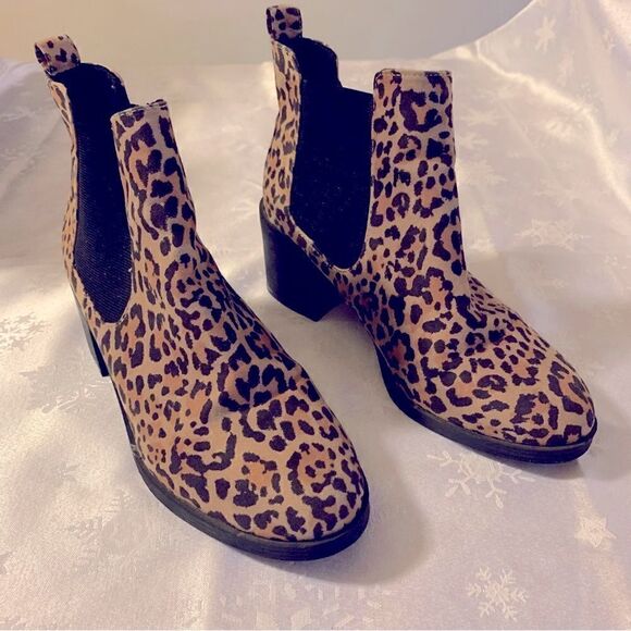 H&M Divided Heeled Boots Cheetah Animal Print Stretch Sides Sz 8 Gorgeous - Picture 2 of 8